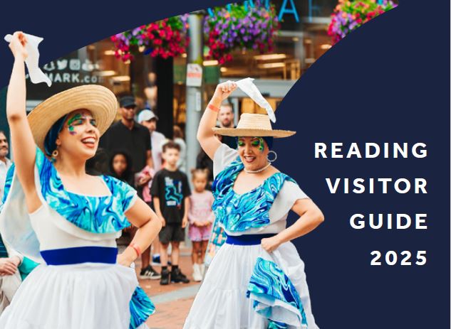 Reading Visitor Guide 2025 front cover with two dancing ladies